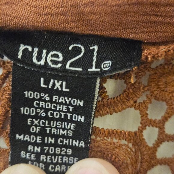 Rue 21 Fall burnt orange crochet boho Oversize kimono Duster Jacket - Picture 5 of 13